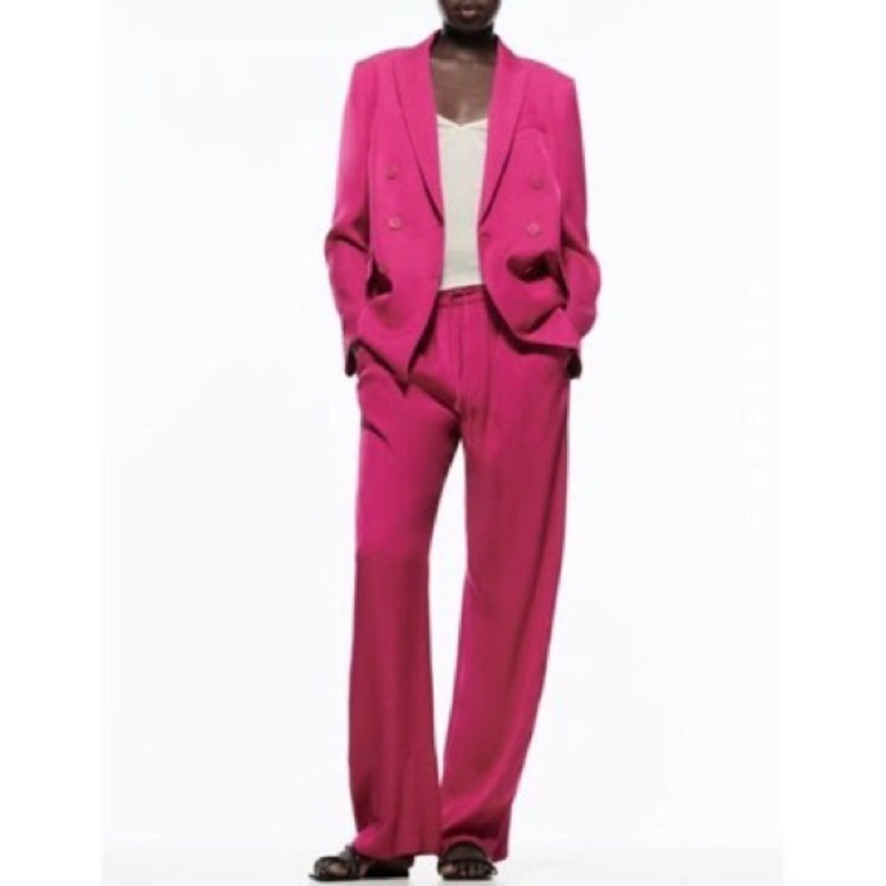 Zara Ss22 Fuchsia Flowy Buttoned Blazer - Picture 4 of 5